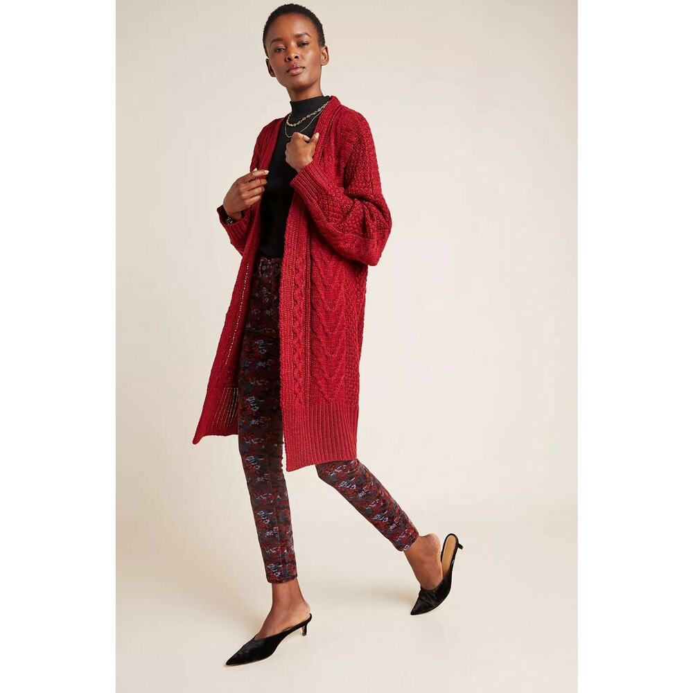 New Anthropologie Pepaloves Roberta Cable-Knit Cardigan in Wine $150 Medium